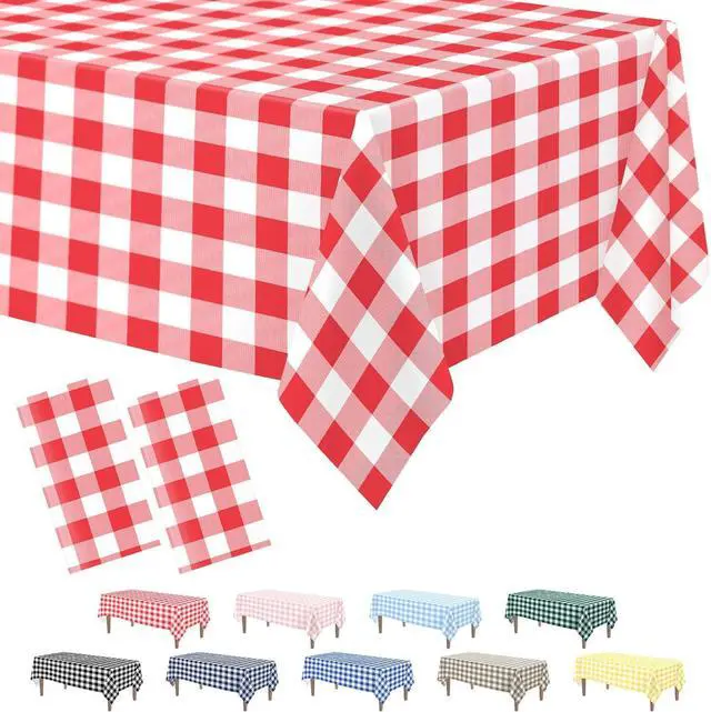 Main image of Kopokita 2 Pack Red Gingham Tablecloth Disposable 54 x 108 Inch | Red and White Checkered Tablecloths Plastic Picnic Tablecovers for Birthday Party, Baby Shower, Back to School, Christmas