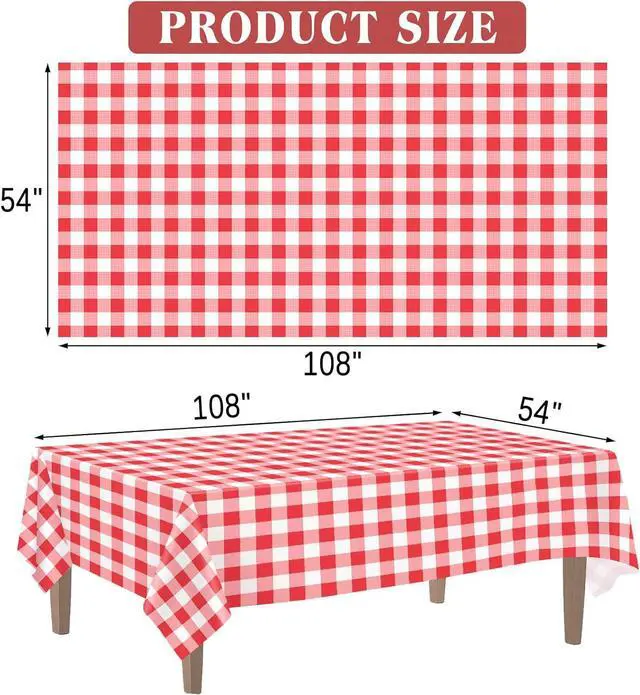 Alt view image 2 of 7 - Kopokita 2 Pack Red Gingham Tablecloth Disposable 54 x 108 Inch | Red and White Checkered Tablecloths Plastic Picnic Tablecovers for Birthday Party, Baby Shower, Back to School, Christmas