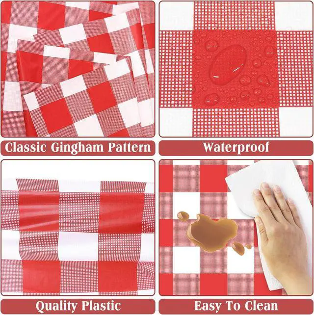 Alt view image 3 of 7 - Kopokita 2 Pack Red Gingham Tablecloth Disposable 54 x 108 Inch | Red and White Checkered Tablecloths Plastic Picnic Tablecovers for Birthday Party, Baby Shower, Back to School, Christmas