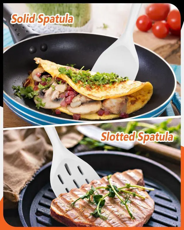 Alt view image 5 of 7 - Badiano Silicone Spatula, Non Stick Turner for Cooking, Food Grade, White | Heat Resistant, Flexible Edge, 2 Pack Wooden Handle Kitchen Turner for Baking Mixing Grilling Serving Food