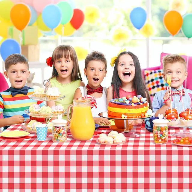 Alt view image 5 of 7 - Kopokita 2 Pack Red Gingham Tablecloth Disposable 54 x 108 Inch | Red and White Checkered Tablecloths Plastic Picnic Tablecovers for Birthday Party, Baby Shower, Back to School, Christmas