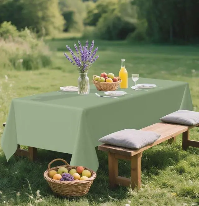 Alt view image 2 of 7 - SietDESEO 2 Pack Sage Green Plastic Tablecloth Rectangle 54 x 108 Disposable Light Green Table Cloth Plastic Waterproof Sage Table Cover for Birthday Wedding Baby Shower Party Decorations