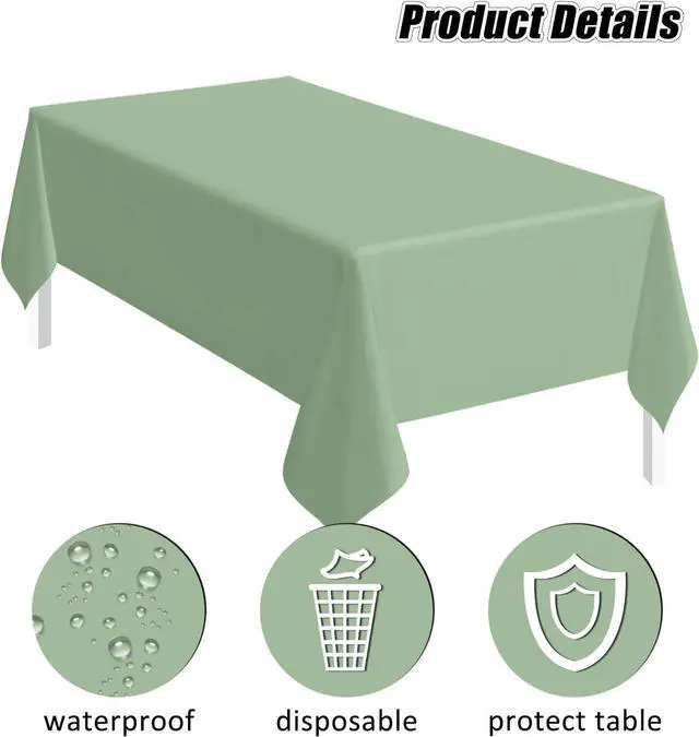 Alt view image 4 of 7 - SietDESEO 2 Pack Sage Green Plastic Tablecloth Rectangle 54 x 108 Disposable Light Green Table Cloth Plastic Waterproof Sage Table Cover for Birthday Wedding Baby Shower Party Decorations