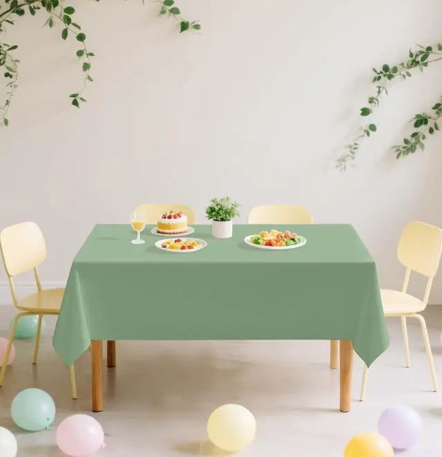 Alt view image 5 of 7 - SietDESEO 2 Pack Sage Green Plastic Tablecloth Rectangle 54 x 108 Disposable Light Green Table Cloth Plastic Waterproof Sage Table Cover for Birthday Wedding Baby Shower Party Decorations