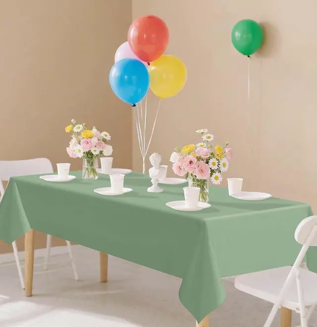 Alt view image 6 of 7 - SietDESEO 2 Pack Sage Green Plastic Tablecloth Rectangle 54 x 108 Disposable Light Green Table Cloth Plastic Waterproof Sage Table Cover for Birthday Wedding Baby Shower Party Decorations