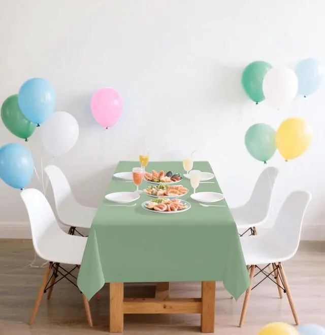 Alt view image 7 of 7 - SietDESEO 2 Pack Sage Green Plastic Tablecloth Rectangle 54 x 108 Disposable Light Green Table Cloth Plastic Waterproof Sage Table Cover for Birthday Wedding Baby Shower Party Decorations