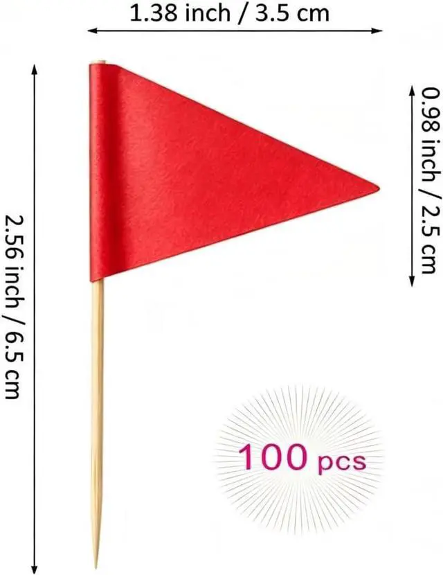 Alt view image 2 of 5 - JAVD Solid Red Toothpick Flags Small Mini Plain Red Color Triangle Stick Cupcake Toppers Flags DIY Decoration (100 Pcs)