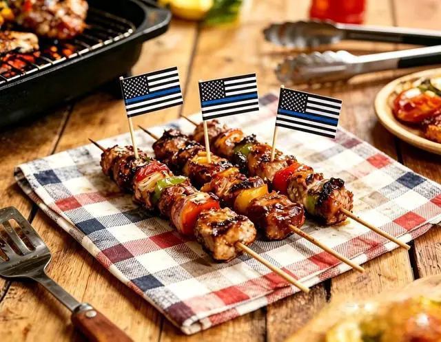 Alt view image 4 of 4 - 100 Pcs American Thin Blue Line Flag US Police Topper Flag, Small Mini United States Military Police Toothpick Flags On Stick,Decorations Supplies For Army Party Events Celebration