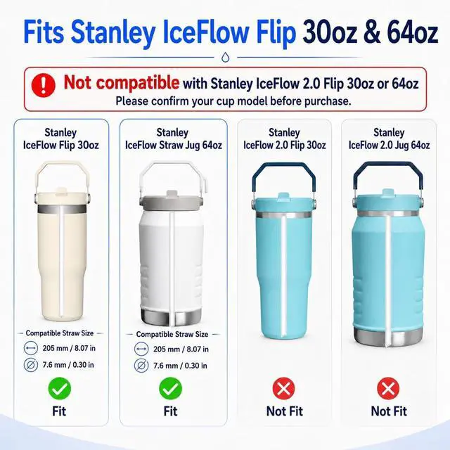 Alt view image 3 of 7 - Joshey Replacement Straws for Stanley IceFlow Flip 30oz Tumbler Only | Compatible with Stanley IceFlow Flip Straw Lid, 8-Pack BPA-Free Reusable Plastic Replacement Straws with 2 Cleaning Brushes