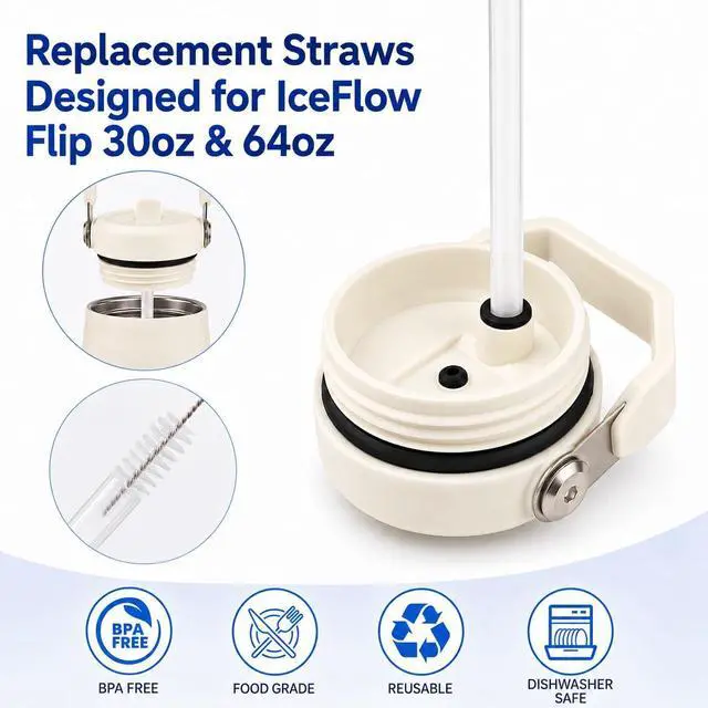 Alt view image 6 of 7 - Joshey Replacement Straws for Stanley IceFlow Flip 30oz Tumbler Only | Compatible with Stanley IceFlow Flip Straw Lid, 8-Pack BPA-Free Reusable Plastic Replacement Straws with 2 Cleaning Brushes