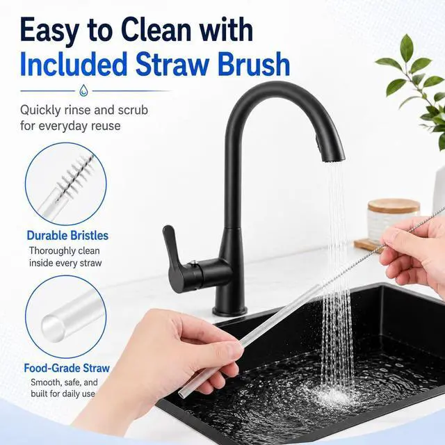 Alt view image 7 of 7 - Joshey Replacement Straws for Stanley IceFlow Flip 30oz Tumbler Only | Compatible with Stanley IceFlow Flip Straw Lid, 8-Pack BPA-Free Reusable Plastic Replacement Straws with 2 Cleaning Brushes