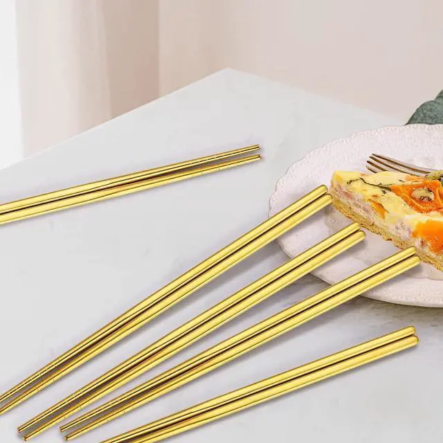 Alt view image 4 of 7 - Gold Stainless Steel Chopsticks - Reusable Chopsticks - 5 Pairs Dishwasher Safe Metal Chopsticks - Easy to Use - Pressure Line Lightweight Chop Sticks- Gift Set9 Inch