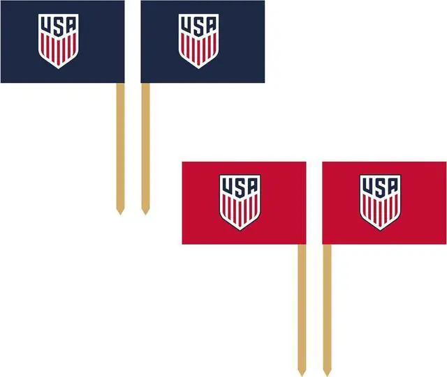 Main image of U.S. Soccer Party Picks, 2.5 Inch, 75 Count, Wooden Toothpicks with Red and Blue Flag Toppers for Snacks and Appetizers