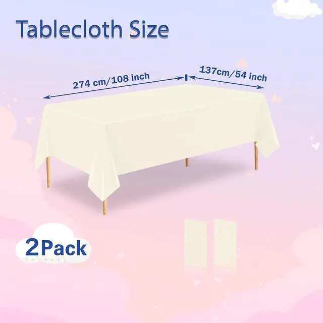 Alt view image 2 of 6 - Ivory Plastic Tablecloth 2 Pack, 54 X 108 Disposable Rectangle Ivory Party Table Covers for Birthday, Anniversary, Camping, Wedding Party Decoration