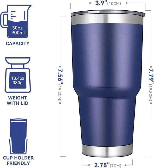 Alt view image 2 of 6 - DOMICARE 30 oz Tumbler with Lid and Straw, Stainless Steel Tumblers Bulk, Insulated Vacuum Double Wall Travel Coffee Mug, Durable Powder Coated Tumbler Cup (Navy, 1)