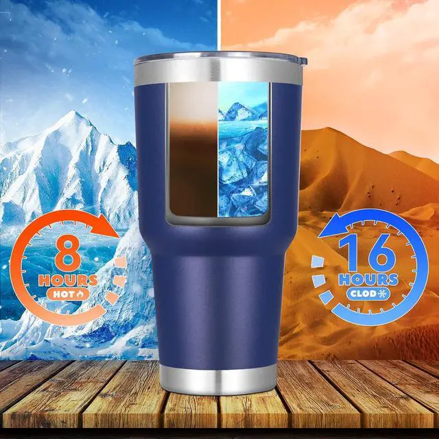 Alt view image 3 of 6 - DOMICARE 30 oz Tumbler with Lid and Straw, Stainless Steel Tumblers Bulk, Insulated Vacuum Double Wall Travel Coffee Mug, Durable Powder Coated Tumbler Cup (Navy, 1)