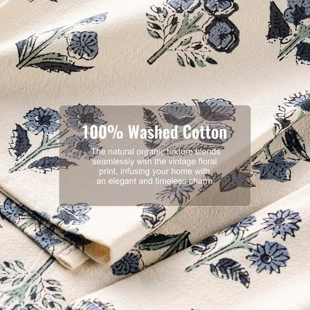 Alt view image 5 of 7 - Multi-Purpose Block Print Floral Tea Towels Set of 2, Dusty Blue | 100% Organic Cotton Flour Sack Kitchen Towels, 18x25in Absorbent Dish Cloths, Farmhouse Napkins, Decorative Hand Towels Set