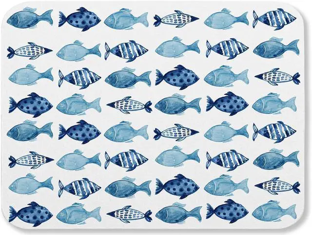 Main image of Blue Fish Dish Drying Mat for Kitchen Counter Sink, Summer Beach Absorbent Microfiber Drying Pad, Reversible Waterproof Countertop Mat for Kitchen Decor