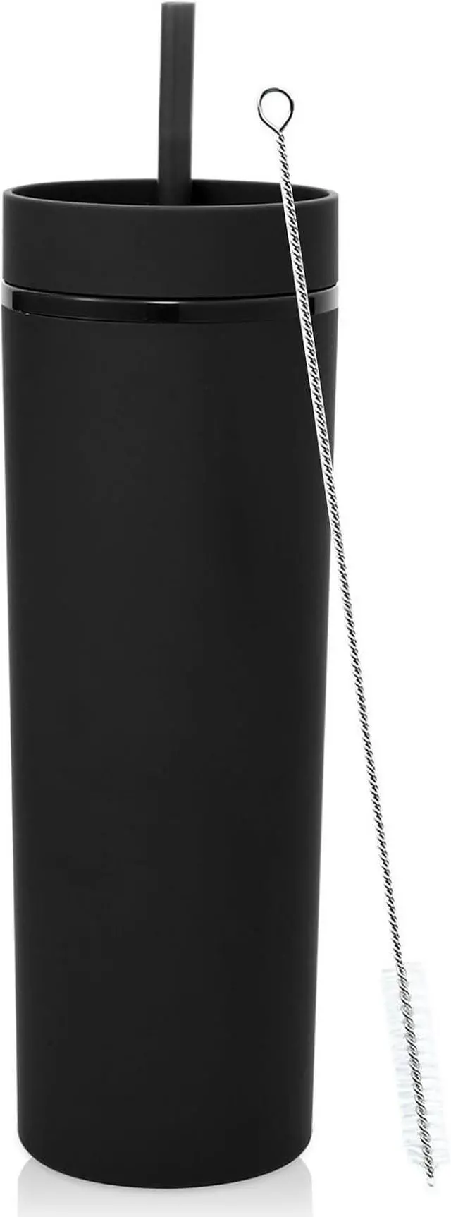 Main image of Volhoply 20oz Plastic Skinny Tumbler,Double Wall Tumblers with Lid and Straw,Reusable Travel Iced Coffee Mug,BPA Free Matte Acrylic Water Cups With Straw for Parties,DIY Gifts(Black,1 Set