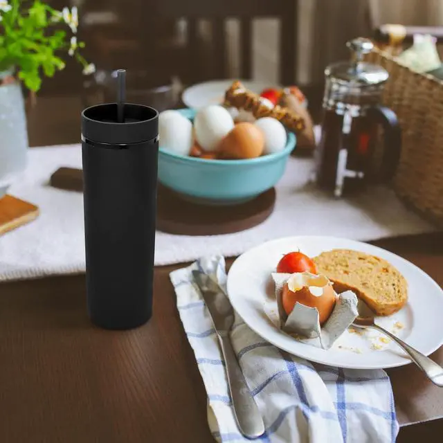 Alt view image 6 of 7 - Volhoply 20oz Plastic Skinny Tumbler,Double Wall Tumblers with Lid and Straw,Reusable Travel Iced Coffee Mug,BPA Free Matte Acrylic Water Cups With Straw for Parties,DIY Gifts(Black,1 Set