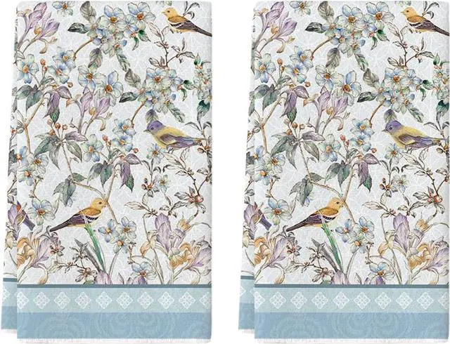 Main image of Artoid Mode Blue Retro Floral Bird Kitchen Towels Dish Towels, 18x26 Inch Farmhouse Spring Decoration Cleaning Set of 2