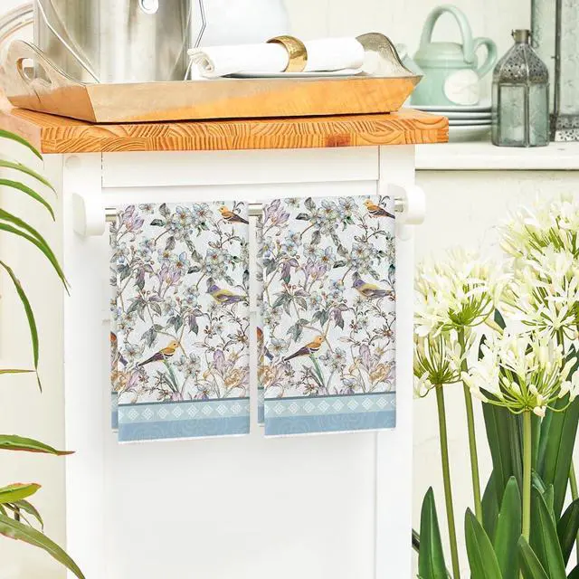 Alt view image 4 of 6 - Artoid Mode Blue Retro Floral Bird Kitchen Towels Dish Towels, 18x26 Inch Farmhouse Spring Decoration Cleaning Set of 2