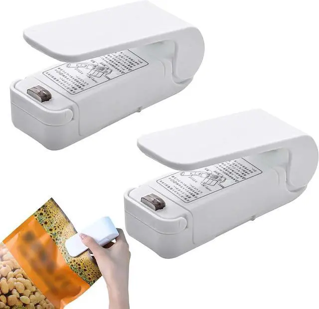 Main image of LiXiongBao 2 Pack Mini Portable Handheld Heat Vacuum Bag Sealer Mini Sealing Machine Handheld Bag Resealer Sealer Mini Food Sealer for Plastic Bags Snack Bags(White)