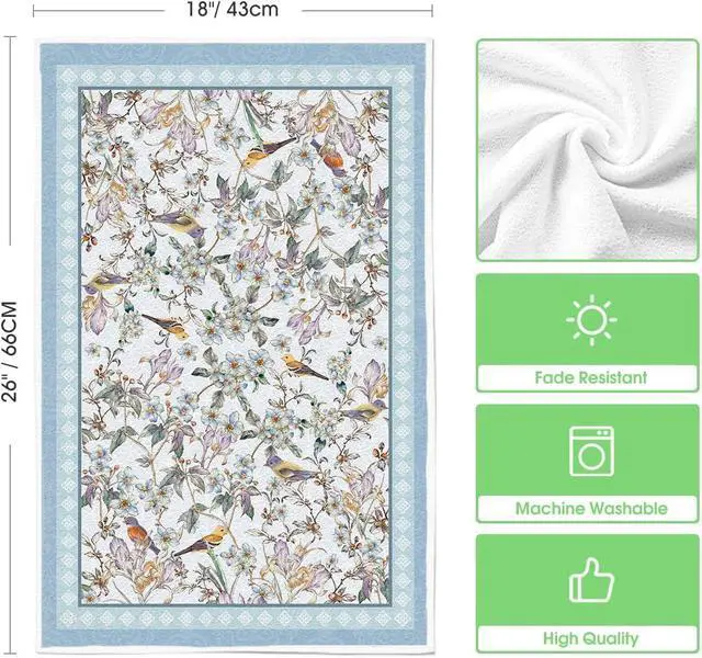 Alt view image 6 of 6 - Artoid Mode Blue Retro Floral Bird Kitchen Towels Dish Towels, 18x26 Inch Farmhouse Spring Decoration Cleaning Set of 2