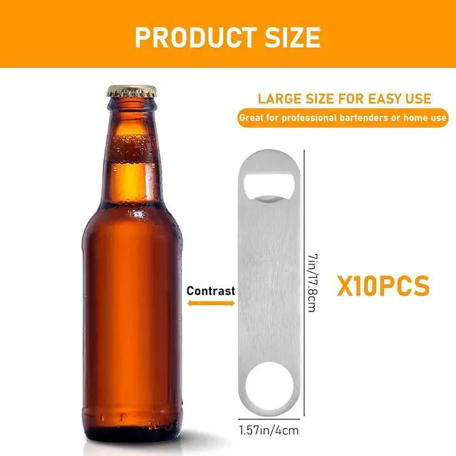 Alt view image 2 of 7 - 10Pack 7Inch Flat Bottle Opener, bottle opener, handheld beer bottle opener | Stainless Steel Bottle Openers Bulk Silver Beer Bottle Opener Bartender for Kitchen Bar or Restaurant, bulk bottle openers