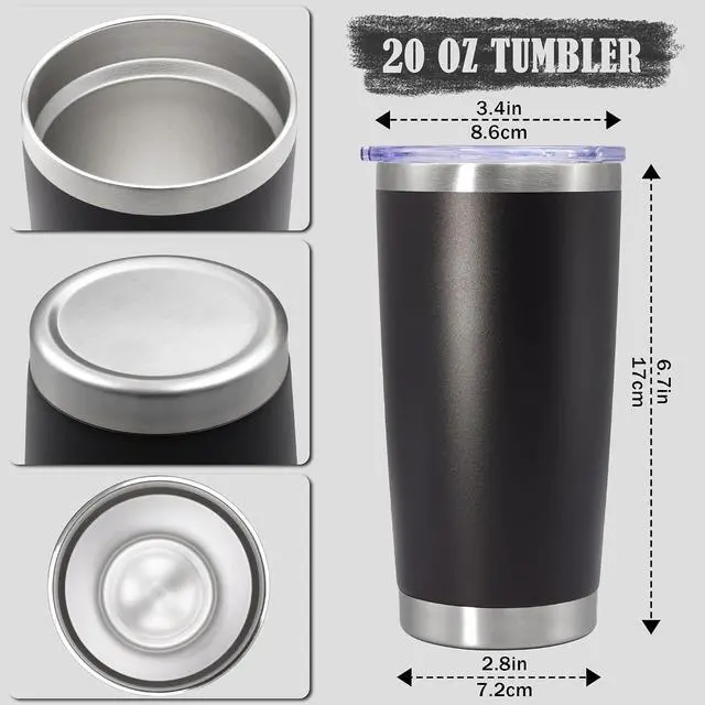 Alt view image 4 of 7 - 20oz Tumbler Insulated Coffee Tumblers with Lid Stainless Steel Black 1P | 20 oz Tumblers Double Wall Insulated Vacuum 20oz Coffee Mug Leak Proof Tumblers with Lid Powder Coated - Black 1 Pack