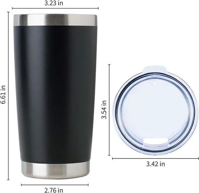 Alt view image 5 of 7 - DOMICARE 20oz Stainless Steel Tumbler Bulk with Lid, Double Wall Vacuum Insulated Travel Mug, Powder Coated Coffee Cup, Powder Black, 1 Pack