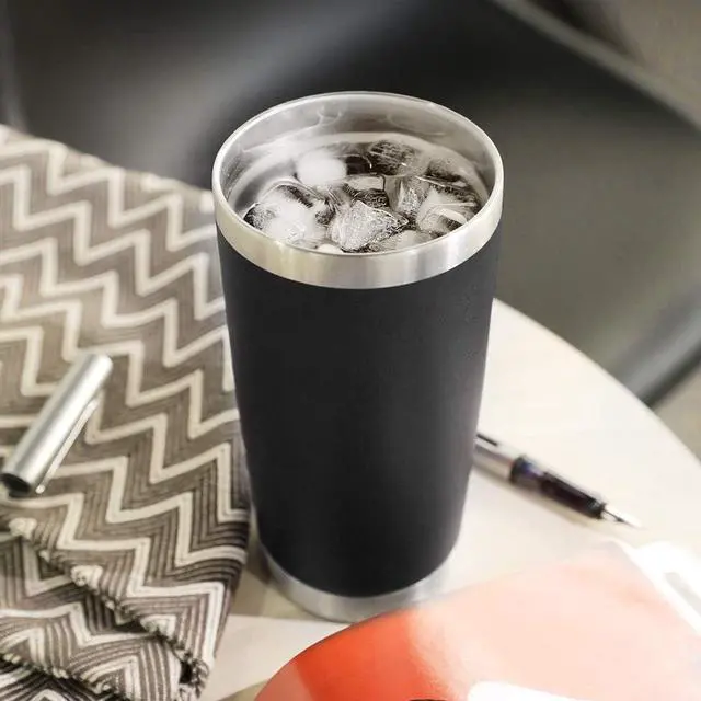 Alt view image 6 of 7 - DOMICARE 20oz Stainless Steel Tumbler Bulk with Lid, Double Wall Vacuum Insulated Travel Mug, Powder Coated Coffee Cup, Powder Black, 1 Pack