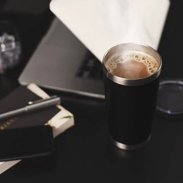 Alt view image 7 of 7 - DOMICARE 20oz Stainless Steel Tumbler Bulk with Lid, Double Wall Vacuum Insulated Travel Mug, Powder Coated Coffee Cup, Powder Black, 1 Pack
