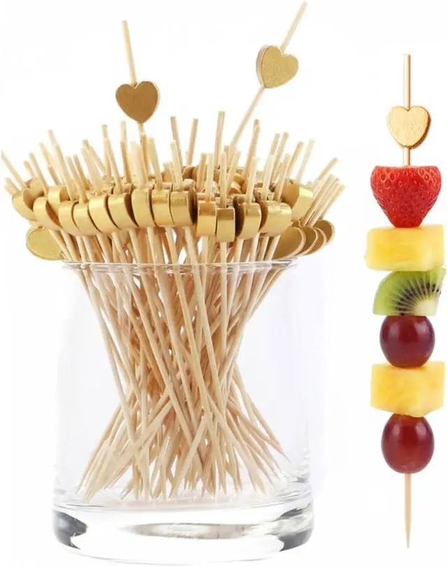 Main image of 200 Pcs Gold Heart Cocktail Skewers, Wedding Cocktail Picks | 4.7 Inch Bamboo Heart Shape Fancy Style Cocktail Toothpicks for Fruit Charcuterie Drink Sticks Bridal Brunch Decorations