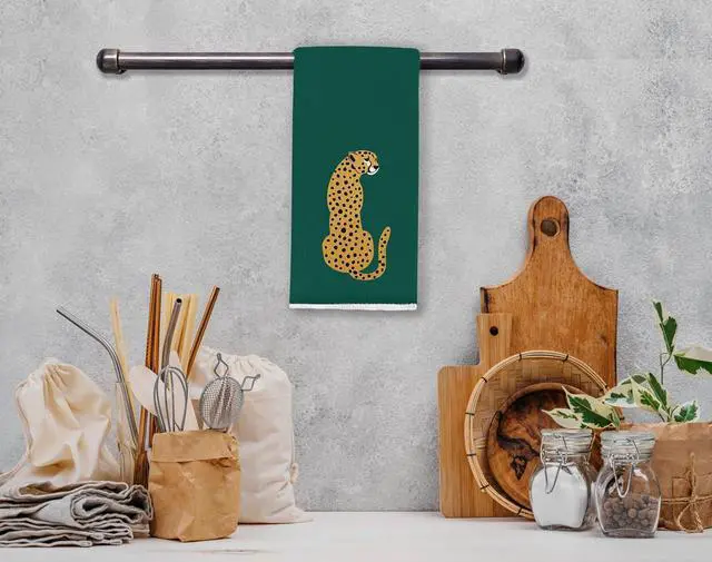 Alt view image 4 of 6 - IWXYI Green Towel Bathroom,Green Cheetah Kitchen Towels,Cheetah Hand Towels for Bathroom Kitchen (16×24 Inches)