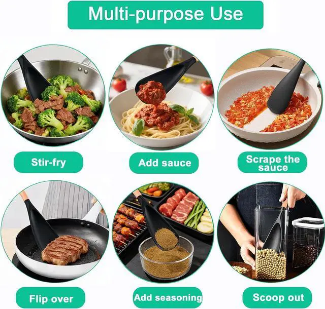 Alt view image 5 of 5 - Silicone Cooking Spatula Spoon, One Spoon for Nonstick Cookware, BPA-Free | Multifunction spoonula for baking, cooking, serving, mixing, stirring, heat resistant, dishwasher safe