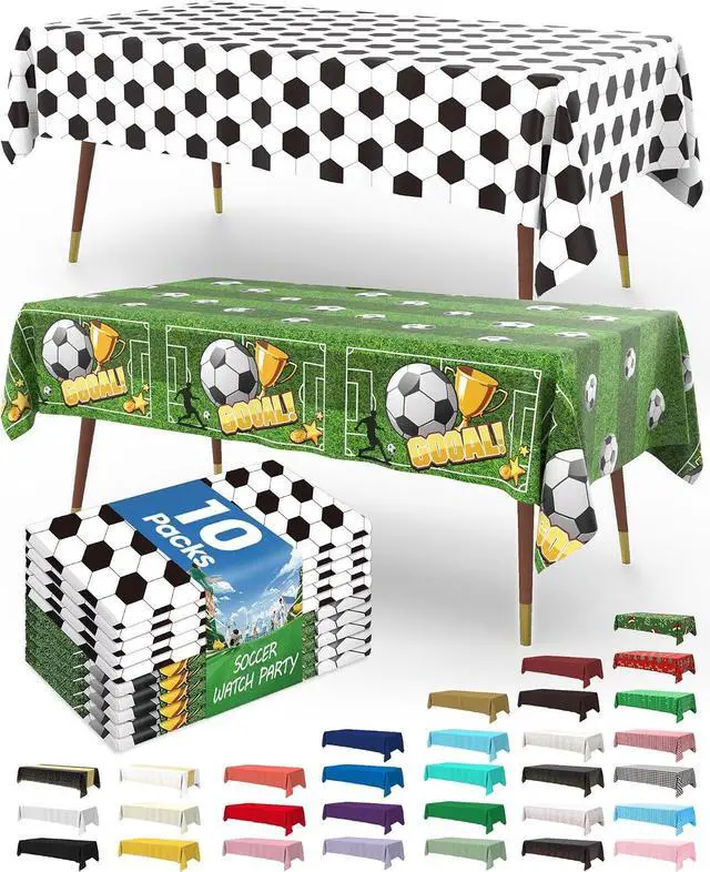 Main image of Pureegg Soccer Party Decorations 2026 Plastic Tablecloth | Soccer Birthday Party, Sports Theme, Green White Decor, Rectangle Table Cover