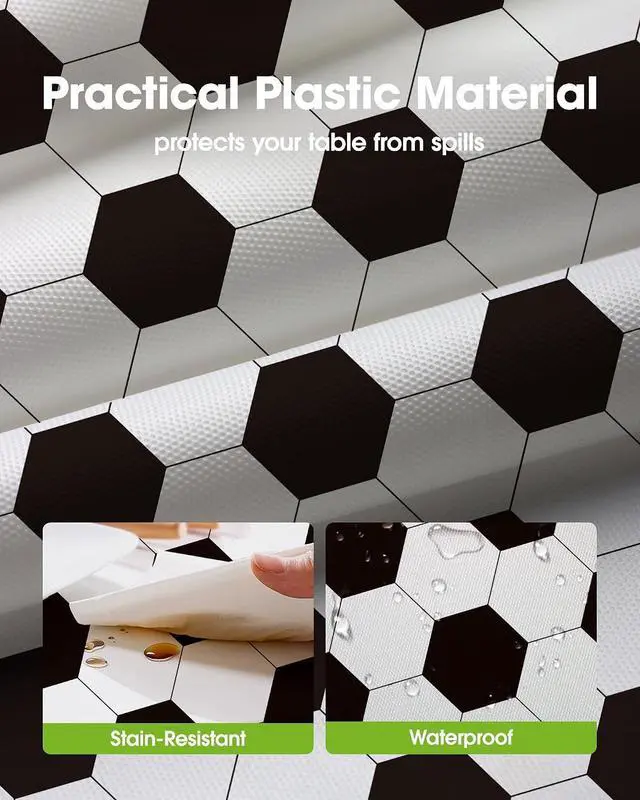 Alt view image 2 of 7 - Pureegg Soccer Party Decorations 2026 Plastic Tablecloth | Soccer Birthday Party, Sports Theme, Green White Decor, Rectangle Table Cover