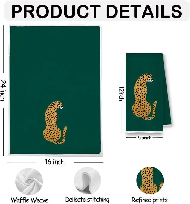 Alt view image 6 of 6 - IWXYI Green Towel Bathroom,Green Cheetah Kitchen Towels,Cheetah Hand Towels for Bathroom Kitchen (16×24 Inches)
