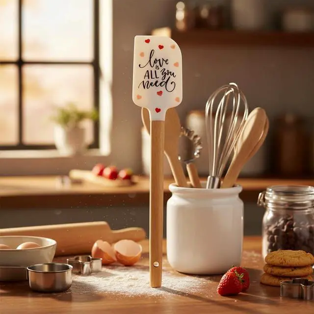 Alt view image 7 of 7 - Heart Silicone Spatulas,Cake Cream Silicone Spatula Wooden Handle Butter Pastry Blender Scraper Kitchen Chocolate Butter Baking Mixers,Kitchen Utensils and Gadgets (White)