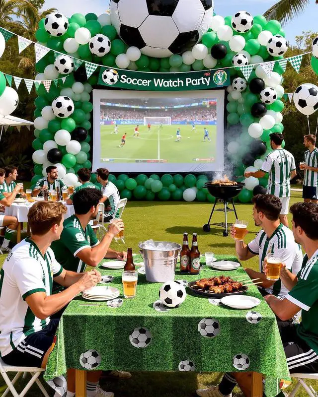 Alt view image 7 of 7 - Pureegg Soccer Party Decorations 2026 Plastic Tablecloth | Soccer Birthday Party, Sports Theme, Green White Decor, Rectangle Table Cover