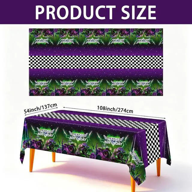 Alt view image 3 of 7 - 3pcs Monster Truck Tablecloths Party Supplies Monster Truck Party Plastic | Disposable Rectangular Watercolor Table Cover Kids Boys Birthday Decorations 54"x108"