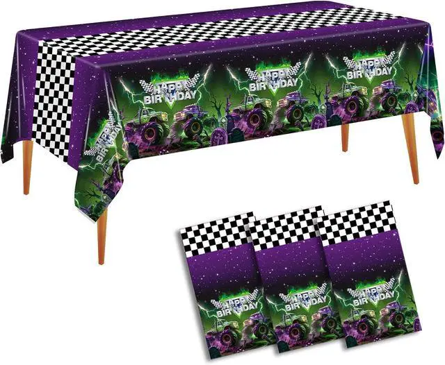Main image of 3pcs Monster Truck Tablecloths Party Supplies Monster Truck Party Plastic | Disposable Rectangular Watercolor Table Cover Kids Boys Birthday Decorations 54"x108"