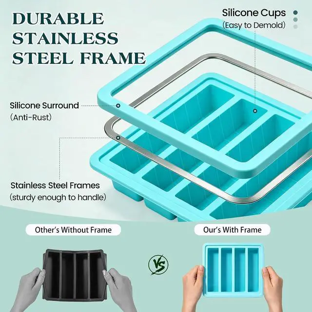 Alt view image 2 of 7 - CAKETIME Silicone Butter Mold with Stainless Steel Frame & Spatula | 4 Oz Standard Butter Stick Mold with Lid, Nonstick Silicone Butter Mold for Homemade Butter, Aqua, 1Pack, 1Spatula