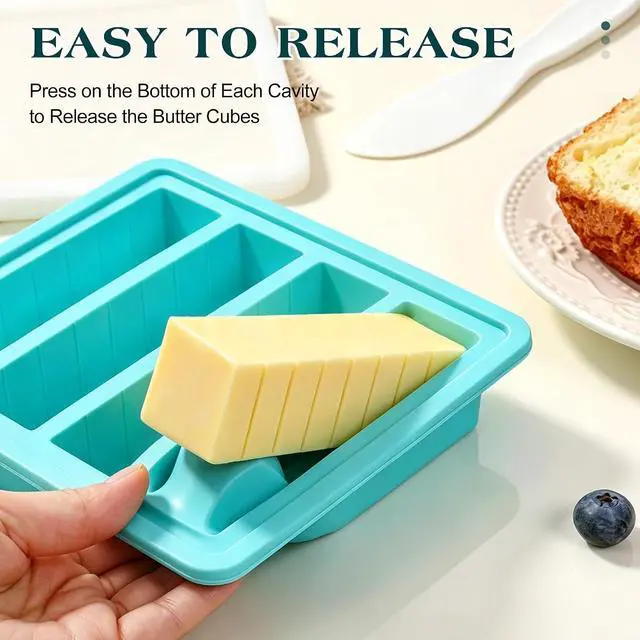 Alt view image 3 of 7 - CAKETIME Silicone Butter Mold with Stainless Steel Frame & Spatula | 4 Oz Standard Butter Stick Mold with Lid, Nonstick Silicone Butter Mold for Homemade Butter, Aqua, 1Pack, 1Spatula