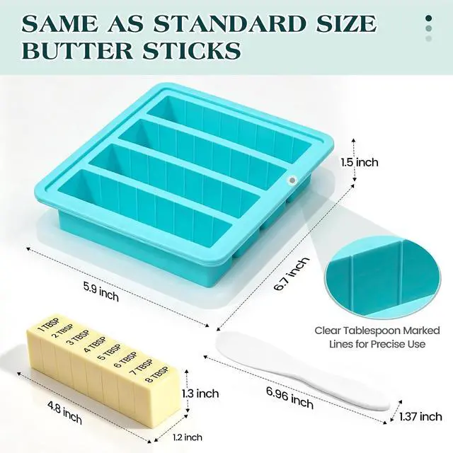 Alt view image 4 of 7 - CAKETIME Silicone Butter Mold with Stainless Steel Frame & Spatula | 4 Oz Standard Butter Stick Mold with Lid, Nonstick Silicone Butter Mold for Homemade Butter, Aqua, 1Pack, 1Spatula