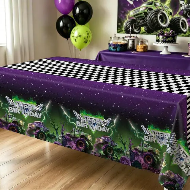 Alt view image 6 of 7 - 3pcs Monster Truck Tablecloths Party Supplies Monster Truck Party Plastic | Disposable Rectangular Watercolor Table Cover Kids Boys Birthday Decorations 54"x108"