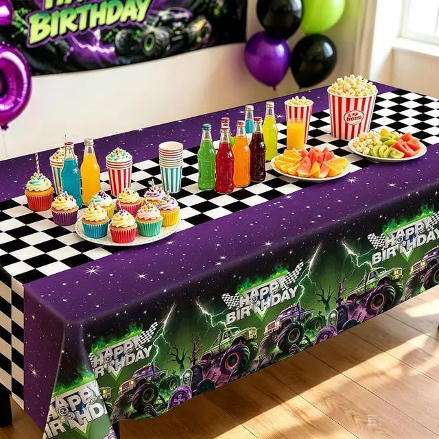 Alt view image 7 of 7 - 3pcs Monster Truck Tablecloths Party Supplies Monster Truck Party Plastic | Disposable Rectangular Watercolor Table Cover Kids Boys Birthday Decorations 54"x108"