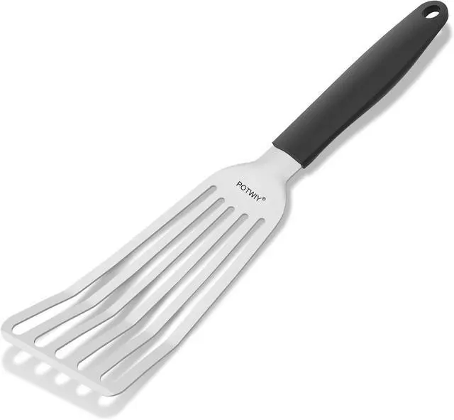 Main image of Fish Spatula Stainless Steel, Slotted Turner with Silicone Handle and Curved Blade, Metal Spatula for Cast Iron Skillet, Kitchen Cooking Flipper for Fish, Egg and Burger, 11.7 Inch