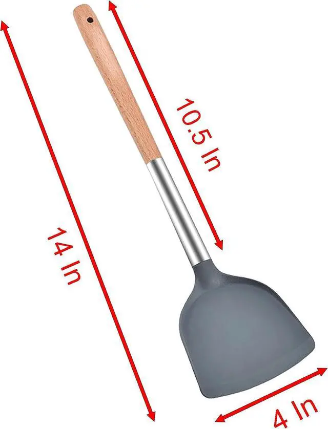Alt view image 2 of 7 - Silicone Spatula Shovel, 14 Inch Gray Turner High Temperature Resistance with Wooden Handle for Cooking and Fried (1)